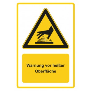 Schild Warnzeichen Piktogramm & Text deutsch · Warnung vor heißer Oberfläche · gelb