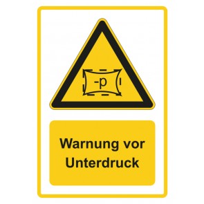 Aufkleber Warnzeichen Piktogramm & Text deutsch · Warnung vor Unterdruck · gelb
