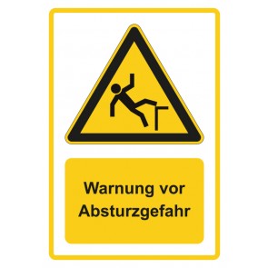 Aufkleber Warnzeichen Piktogramm & Text deutsch · Warnung vor Absturzgefahr · gelb