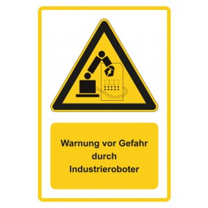 Schild Warnzeichen Piktogramm & Text deutsch · Warnung vor Gefahr durch Industrieroboter · gelb | selbstklebend
