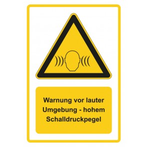 Schild Warnzeichen Piktogramm & Text deutsch · Warnung vor lauter Umgebung - hohem Schalldruckpegel · gelb