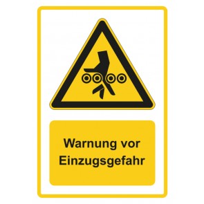Schild Warnzeichen Piktogramm & Text deutsch · Warnung vor Einzugsgefahr · gelb