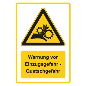 Schild Warnzeichen Piktogramm & Text deutsch · Warnung vor Einzugsgefahr - Quetschgefahr · gelb | selbstklebend