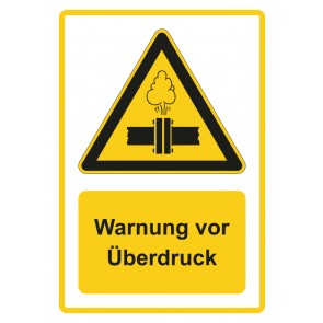 Aufkleber Warnzeichen Piktogramm & Text deutsch · Warnung vor Überdruck · gelb | stark haftend