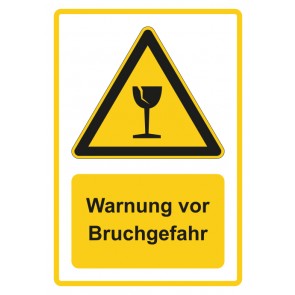 Schild Warnzeichen Piktogramm & Text deutsch · Warnung vor Bruchgefahr · gelb | selbstklebend