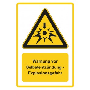 Magnetschild Warnzeichen Piktogramm & Text deutsch · Warnung vor Selbstentzündung - Explosionsgefahr · gelb