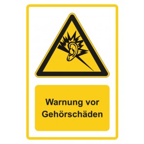 Schild Warnzeichen Piktogramm & Text deutsch · Warnung vor Gehörschäden · gelb | selbstklebend