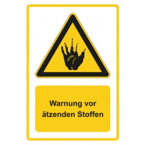 Magnetschild Warnzeichen Piktogramm & Text deutsch · Warnung vor Ätzenden Stoffen · gelb