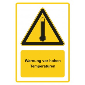 Schild Warnzeichen Piktogramm & Text deutsch · Warnung vor hohen Temperaturen · gelb