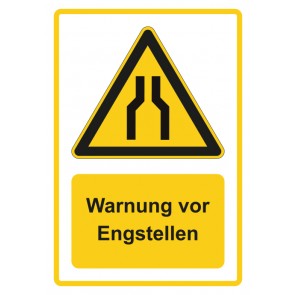 Schild Warnzeichen Piktogramm & Text deutsch · Warnung vor Engstellen · gelb | selbstklebend