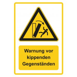 Schild Warnzeichen Piktogramm & Text deutsch · Warnung vor kippenden Gegenständen · gelb | selbstklebend