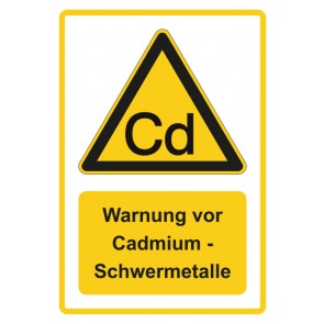 Magnetschild Warnzeichen Piktogramm & Text deutsch · Warnung vor Cadmium - Schwermetalle · gelb