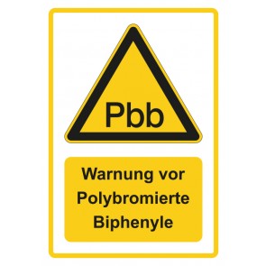 Magnetschild Warnzeichen Piktogramm & Text deutsch · Warnung vor Polybromierte Biphenyle · gelb