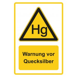 Schild Warnzeichen Piktogramm & Text deutsch · Warnung vor Quecksilber · gelb | selbstklebend