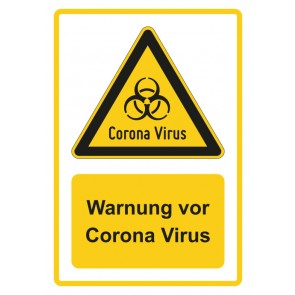 Schild Warnzeichen Piktogramm & Text deutsch · Warnung vor Corona Virus · gelb | selbstklebend