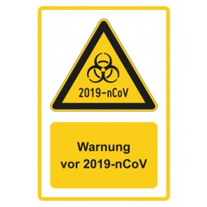 Aufkleber Warnzeichen Piktogramm & Text deutsch · Warnung vor 2019-nCoV · gelb | stark haftend