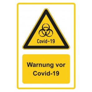Schild Warnzeichen Piktogramm & Text deutsch · Warnung vor Covid-19 · gelb