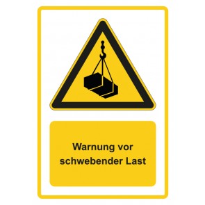 Schild Warnzeichen Piktogramm & Text deutsch · Warnung vor schwebender Last - neu · gelb