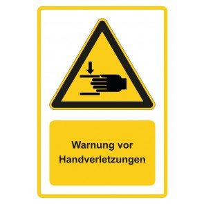 Aufkleber Warnzeichen Piktogramm & Text deutsch · Warnung vor Handverletzungen - neu · gelb | stark haftend