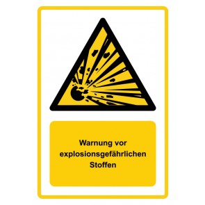 Aufkleber Warnzeichen Piktogramm & Text deutsch · Warnung vor explosionsgefährlichen Stoffen · ISO_7010_W002 · gelb
