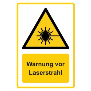 Schild Warnzeichen Piktogramm & Text deutsch · Warnung vor Laserstrahl · ISO_7010_W004 · gelb | selbstklebend