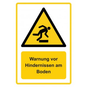Schild Warnzeichen Piktogramm & Text deutsch · Warnung vor Hindernissen am Boden · ISO_7010_W007 · gelb | selbstklebend