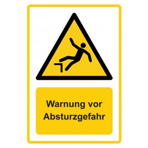 Magnetschild Warnzeichen Piktogramm & Text deutsch · Warnung vor Absturzgefahr · ISO_7010_W008 · gelb