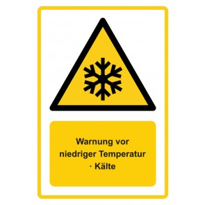 Schild Warnzeichen Piktogramm & Text deutsch · Warnung vor niedriger Temperatur · Kälte · ISO_7010_W010 · gelb | selbstklebend
