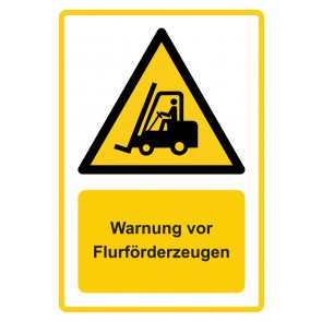 Schild Warnzeichen Piktogramm & Text deutsch · Warnung vor Flurförderzeugen · ISO_7010_W014 · gelb