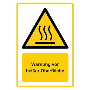 Schild Warnzeichen Piktogramm & Text deutsch · Warnung vor heißer Oberfläche · ISO_7010_W017 · gelb | selbstklebend