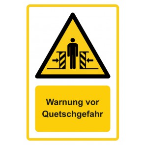 Schild Warnzeichen Piktogramm & Text deutsch · Warnung vor Quetschgefahr · ISO_7010_W019 · gelb | selbstklebend