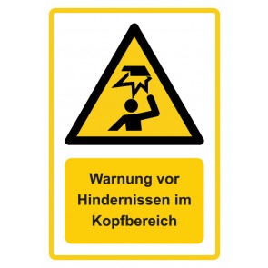 Aufkleber Warnzeichen Piktogramm & Text deutsch · Warnung vor Hindernissen im Kopfbereich · ISO_7010_W020 · gelb