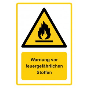 Schild Warnzeichen Piktogramm & Text deutsch · Warnung vor feuergefährlichen Stoffe · ISO_7010_W021 · gelb