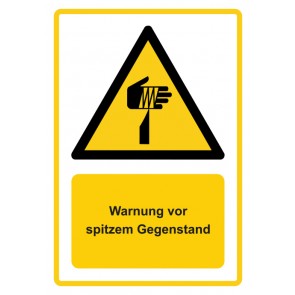 Schild Warnzeichen Piktogramm & Text deutsch · Warnung vor spitzem Gegenstand · ISO_7010_W022 · gelb | selbstklebend