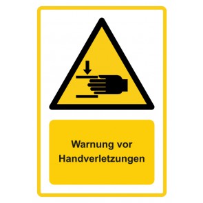 Aufkleber Warnzeichen Piktogramm & Text deutsch · Warnung vor Handverletzungen · ISO_7010_W024 · gelb