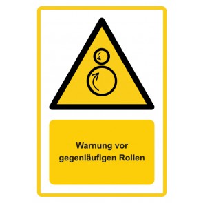 Schild Warnzeichen Piktogramm & Text deutsch · Warnung vor gegenläufigen Rollen · ISO_7010_W025 · gelb