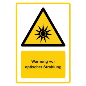 Schild Warnzeichen Piktogramm & Text deutsch · Warnung vor optischer Strahlung · ISO_7010_W027 · gelb | selbstklebend