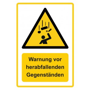 Schild Warnzeichen Piktogramm & Text deutsch · Warnung vor herabfallenden Gegenständen · ISO_7010_W035 · gelb