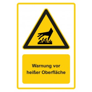 Aufkleber Warnzeichen Piktogramm & Text deutsch · Warnung vor heißer Oberfläche · gelb | stark haftend