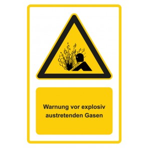 Magnetschild Warnzeichen Piktogramm & Text deutsch · Warnung vor explosiv austretenden Gasen · gelb