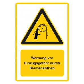 Magnetschild Warnzeichen Piktogramm & Text deutsch · Warnung vor Einzugsgefahr durch Riemenantrieb · gelb