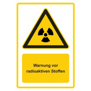 Schild Warnzeichen Piktogramm & Text deutsch · Warnung vor radioaktiven Stoffen · gelb | selbstklebend