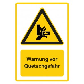 Schild Warnzeichen Piktogramm & Text deutsch · Warnung vor Quetschgefahr · gelb