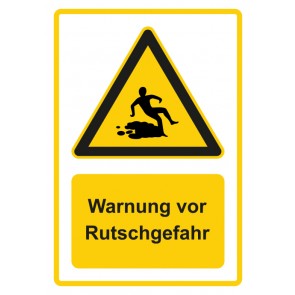 Schild Warnzeichen Piktogramm & Text deutsch · Warnung vor Rutschgefahr · gelb
