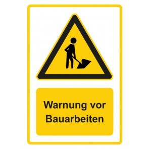 Schild Warnzeichen Piktogramm & Text deutsch · Warnung vor Bauarbeiten · gelb | selbstklebend