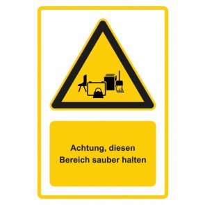 Schild Warnzeichen Piktogramm & Text deutsch · Hinweiszeichen Achtung, diesen Bereich sauber halten · gelb