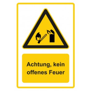 Aufkleber Warnzeichen Piktogramm & Text deutsch · Hinweiszeichen Achtung, kein offenes Feuer · gelb