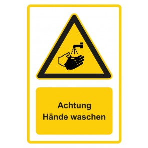 Schild Warnzeichen Piktogramm & Text deutsch · Hinweiszeichen Achtung, Hände waschen · gelb