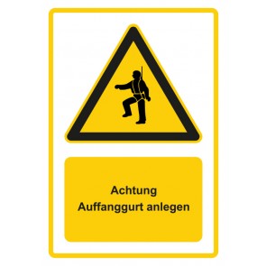 Aufkleber Warnzeichen Piktogramm & Text deutsch · Hinweiszeichen Achtung, Auffanggurt anlegen · gelb