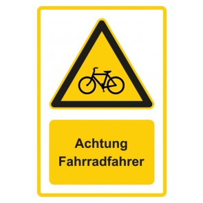 Schild Warnzeichen Piktogramm & Text deutsch · Hinweiszeichen Achtung Fahrradfahrer · gelb